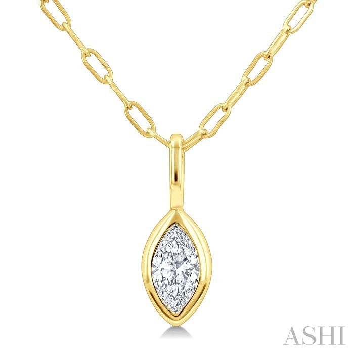 1/5 Ctw Marquise Cut Bezel Set Diamond Fashion Pendant With Paperclip Chain in 14K Yellow Gold