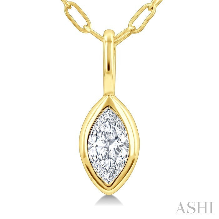 1/5 Ctw Marquise Cut Bezel Set Diamond Fashion Pendant With Paperclip Chain in 14K Yellow Gold