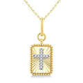 1/20 Ctw Latin Cross Round Cut Diamond Pirouette Rectangular Fluted Medallion Fashion Pendant With Chain in 10K Yellow and White Gold