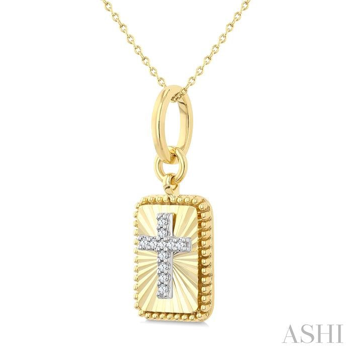 1/20 Ctw Latin Cross Round Cut Diamond Pirouette Rectangular Fluted Medallion Fashion Pendant With Chain in 10K Yellow and White Gold