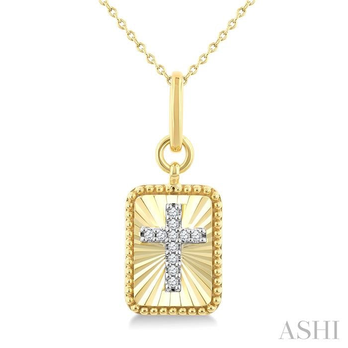 1/20 Ctw Latin Cross Round Cut Diamond Pirouette Rectangular Fluted Medallion Fashion Pendant With Chain in 10K Yellow and White Gold