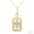 1/20 Ctw Latin Cross Round Cut Diamond Pirouette Rectangular Fluted Medallion Fashion Pendant With Chain in 10K Yellow and White Gold