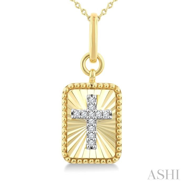 1/20 Ctw Latin Cross Round Cut Diamond Pirouette Rectangular Fluted Medallion Fashion Pendant With Chain in 10K Yellow and White Gold