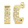 1/4 Ctw Round Cut Golden Glow Diamond Checkered Half Hoop Fashion Earrings in 10K Yellow Gold