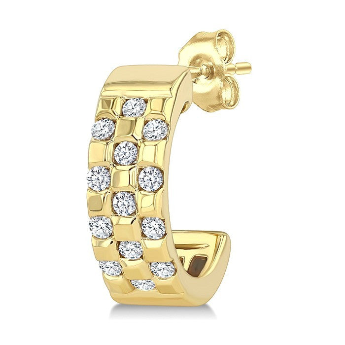 1/4 Ctw Round Cut Golden Glow Diamond Checkered Half Hoop Fashion Earrings in 10K Yellow Gold