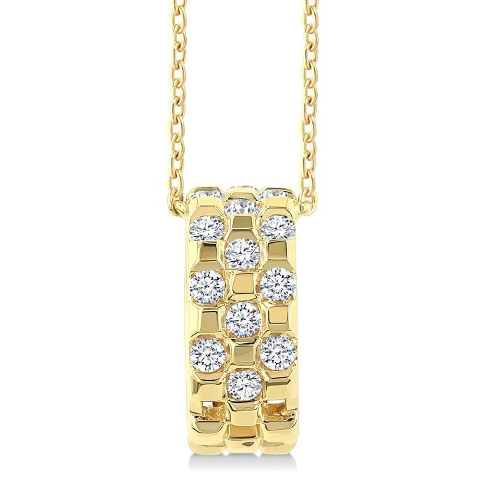 1/5 Ctw Round Cut Golden Glow Diamond Checkered Fashion Pendant With Chain in 10K Yellow Gold