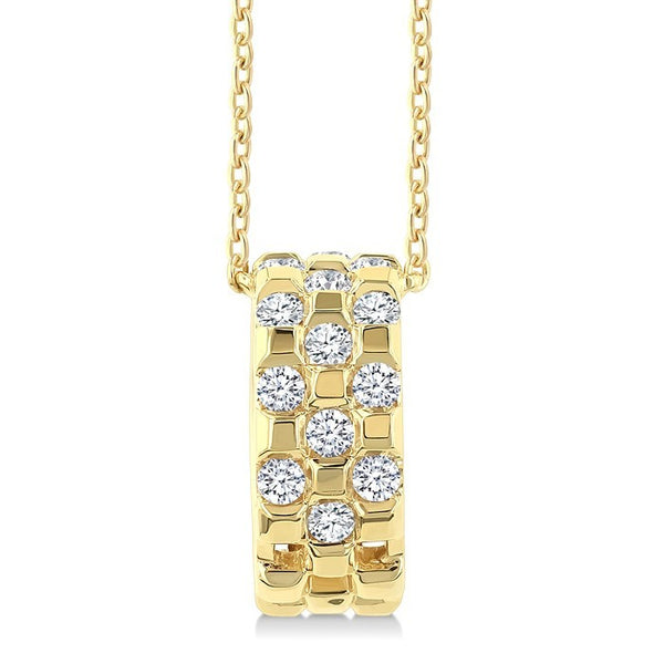 1/5 Ctw Round Cut Golden Glow Diamond Checkered Fashion Pendant With Chain in 10K Yellow Gold