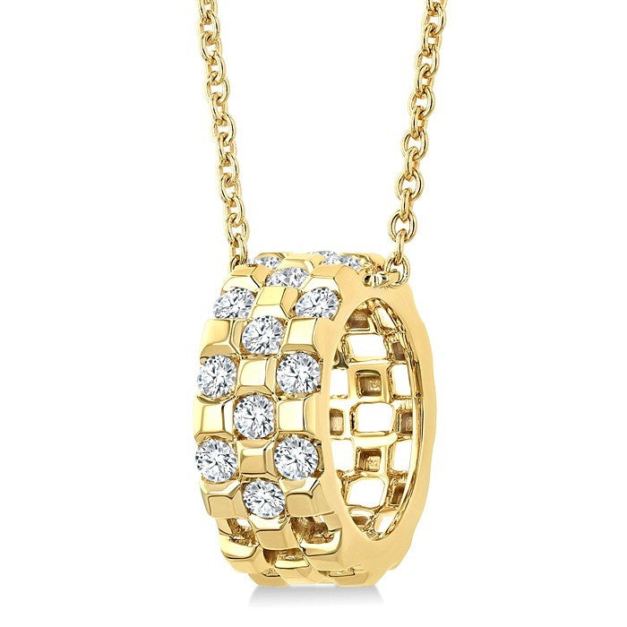 1/5 Ctw Round Cut Golden Glow Diamond Checkered Fashion Pendant With Chain in 10K Yellow Gold