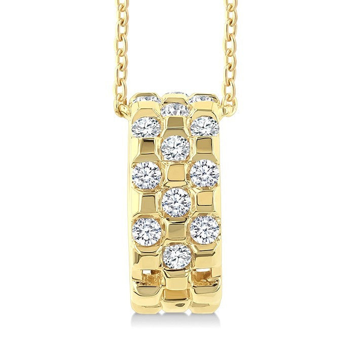 1/5 Ctw Round Cut Golden Glow Diamond Checkered Fashion Pendant With Chain in 10K Yellow Gold