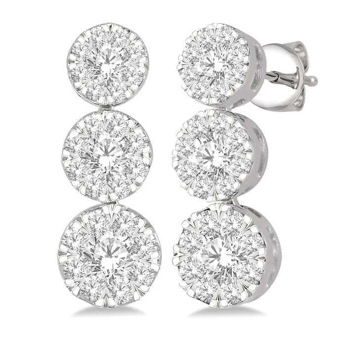 1 Ctw Hanging Triple Mount Shine Bright Round Cut Diamond Earrings in 14K White Gold