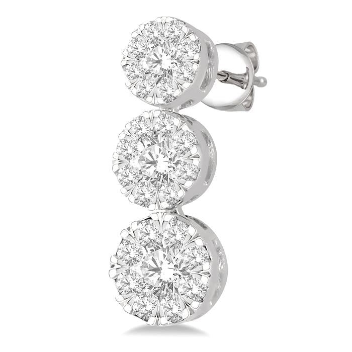 1 Ctw Hanging Triple Mount Shine Bright Round Cut Diamond Earrings in 14K White Gold