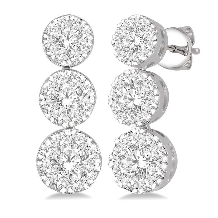 1 Ctw Hanging Triple Mount Shine Bright Round Cut Diamond Earrings in 14K White Gold