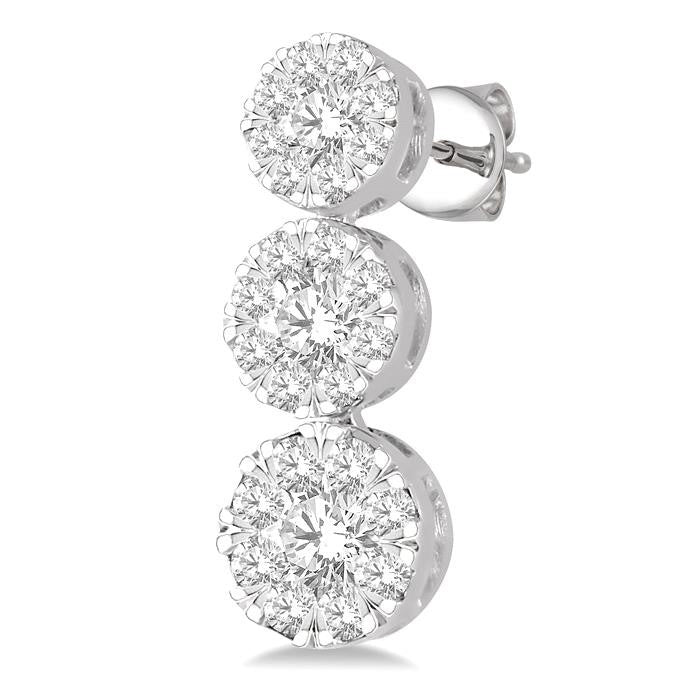 1 Ctw Hanging Triple Mount Shine Bright Round Cut Diamond Earrings in 14K White Gold