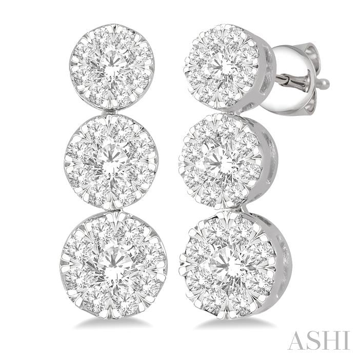 1 Ctw Hanging Triple Mount Shine Bright Round Cut Diamond Earrings in 14K White Gold