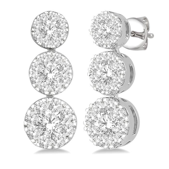 3/4 Ctw Hanging Triple Mount Shine Bright Round Cut Diamond Earrings in 14K White Gold