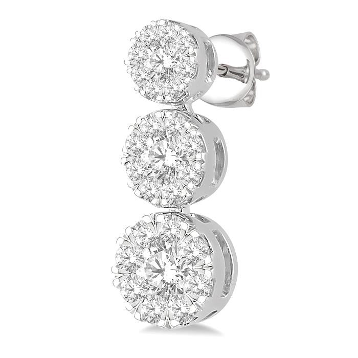 3/4 Ctw Hanging Triple Mount Shine Bright Round Cut Diamond Earrings in 14K White Gold