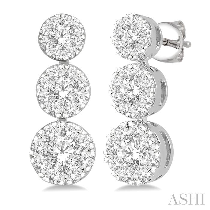 3/4 Ctw Hanging Triple Mount Shine Bright Round Cut Diamond Earrings in 14K White Gold