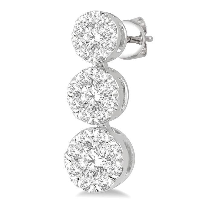 1/2 Ctw Hanging Triple Mount Shine Bright Round Cut Diamond Earrings in 14K White Gold