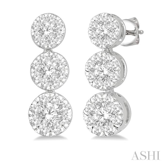 1/2 Ctw Hanging Triple Mount Shine Bright Round Cut Diamond Earrings in 14K White Gold
