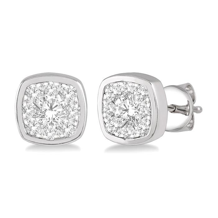 3/4 Ctw Cushion Shape Round Cut Diamond Shine Bright Bezel Stud Earrings in 14K White Gold