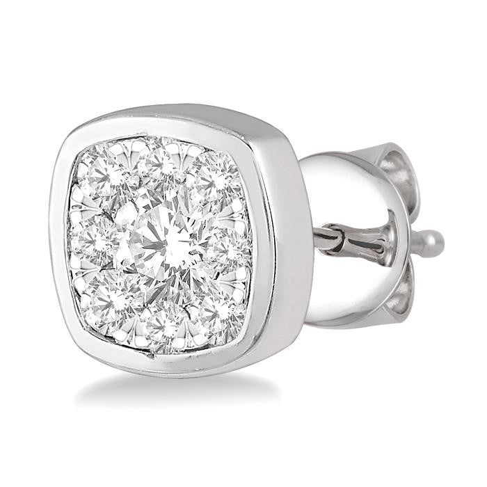 3/4 Ctw Cushion Shape Round Cut Diamond Shine Bright Bezel Stud Earrings in 14K White Gold