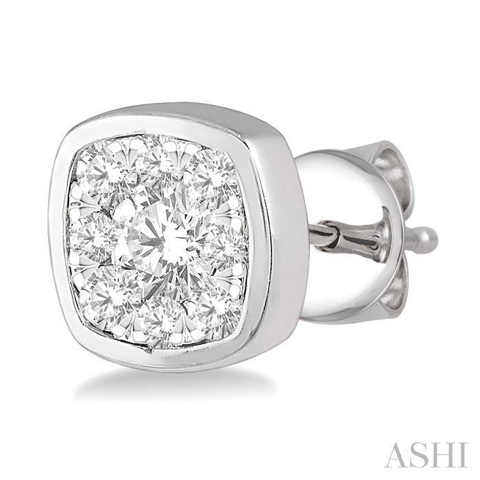 3/4 Ctw Cushion Shape Round Cut Diamond Shine Bright Bezel Stud Earrings in 14K White Gold