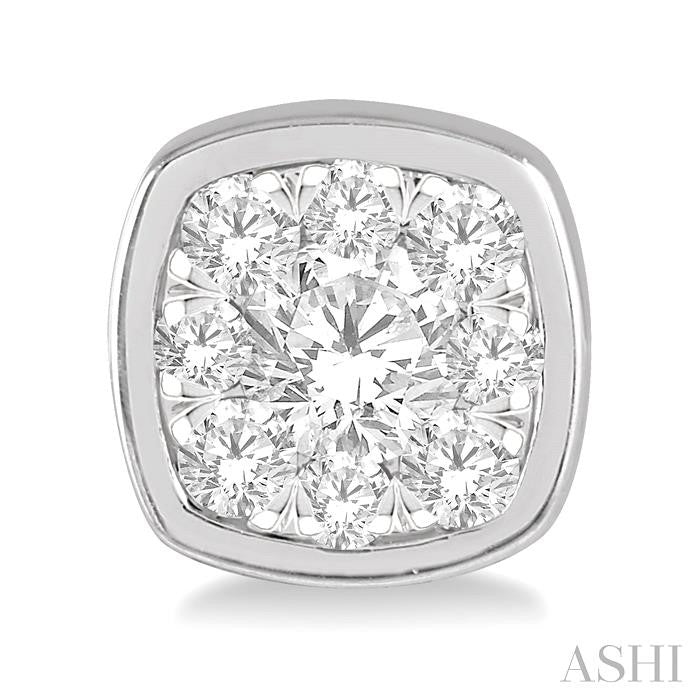 3/4 Ctw Cushion Shape Round Cut Diamond Shine Bright Bezel Stud Earrings in 14K White Gold