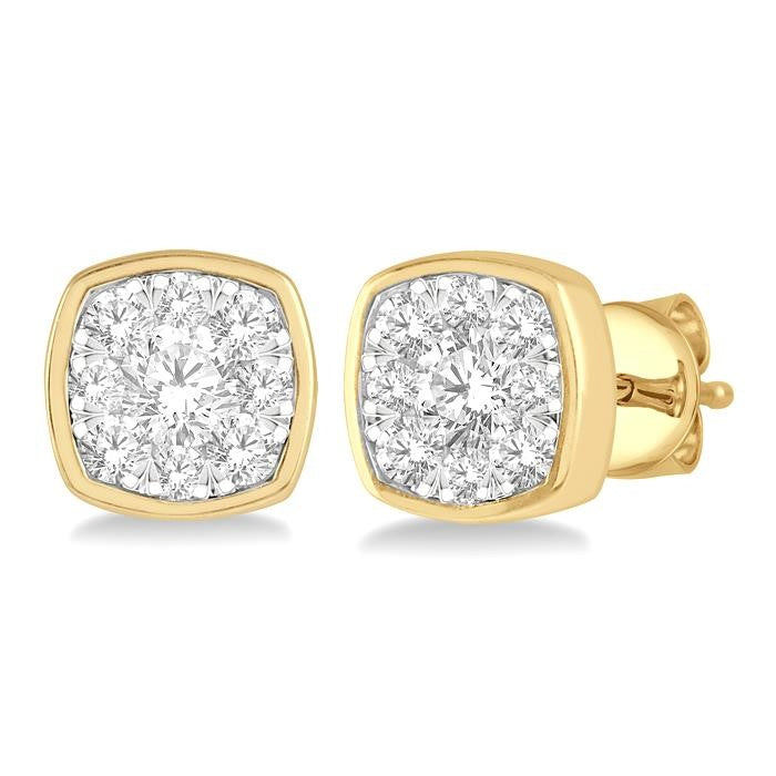 1/2 Ctw Cushion Shape Round Cut Diamond Shine Bright Bezel Stud Earrings in 14K Yellow and White Gold