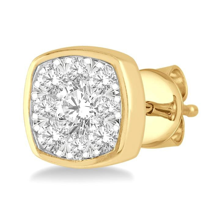 1/2 Ctw Cushion Shape Round Cut Diamond Shine Bright Bezel Stud Earrings in 14K Yellow and White Gold