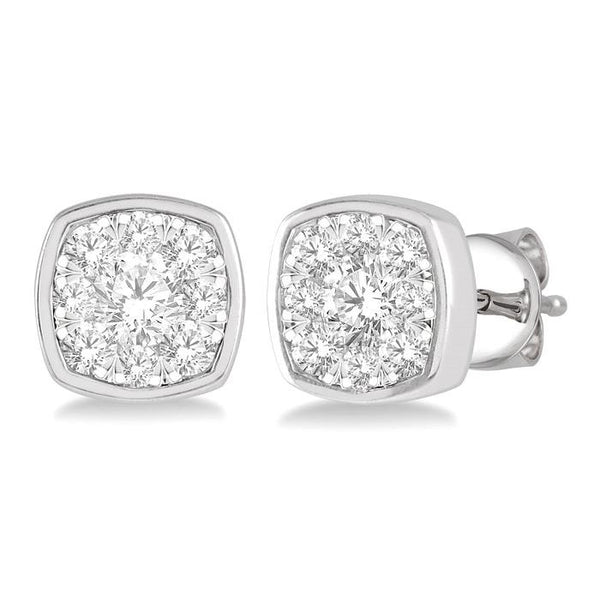 1/2 Ctw Cushion Shape Round Cut Diamond Shine Bright Bezel Stud Earrings in 14K White Gold