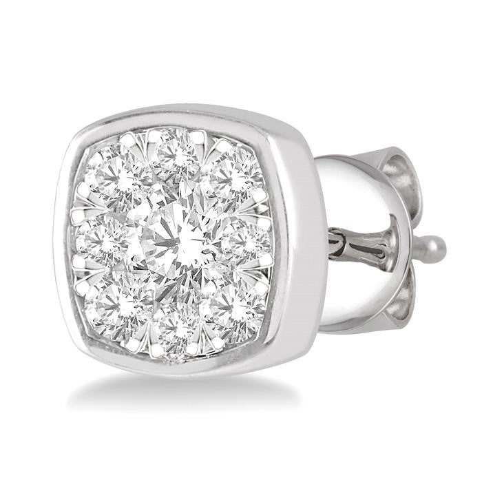 1/2 Ctw Cushion Shape Round Cut Diamond Shine Bright Bezel Stud Earrings in 14K White Gold