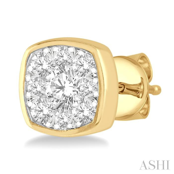 1/2 Ctw Cushion Shape Round Cut Diamond Shine Bright Bezel Stud Earrings in 14K Yellow and White Gold