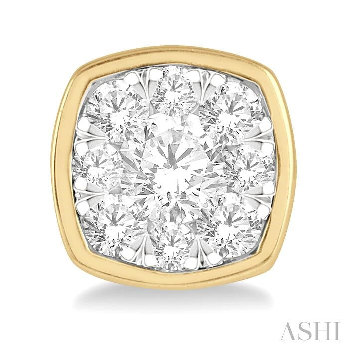 1/2 Ctw Cushion Shape Round Cut Diamond Shine Bright Bezel Stud Earrings in 14K Yellow and White Gold