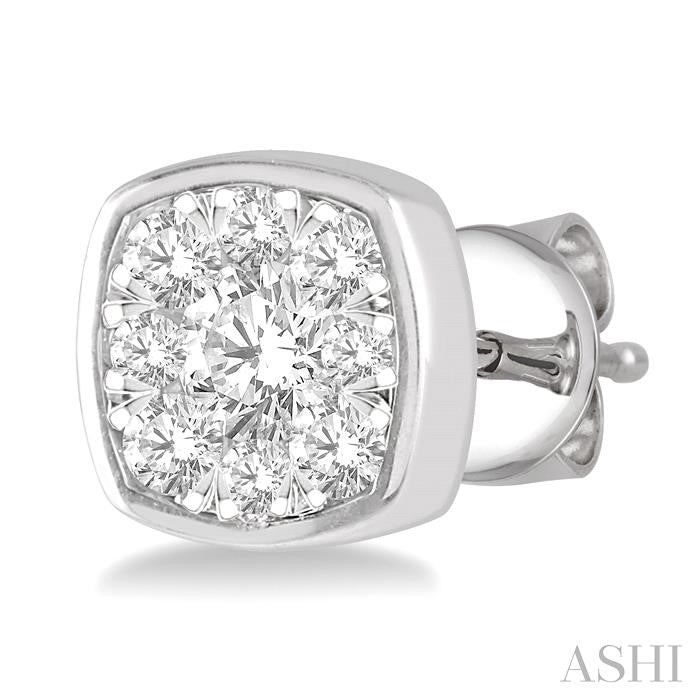 1/2 Ctw Cushion Shape Round Cut Diamond Shine Bright Bezel Stud Earrings in 14K White Gold