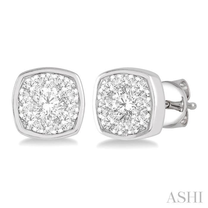 1/2 Ctw Cushion Shape Round Cut Diamond Shine Bright Bezel Stud Earrings in 14K White Gold