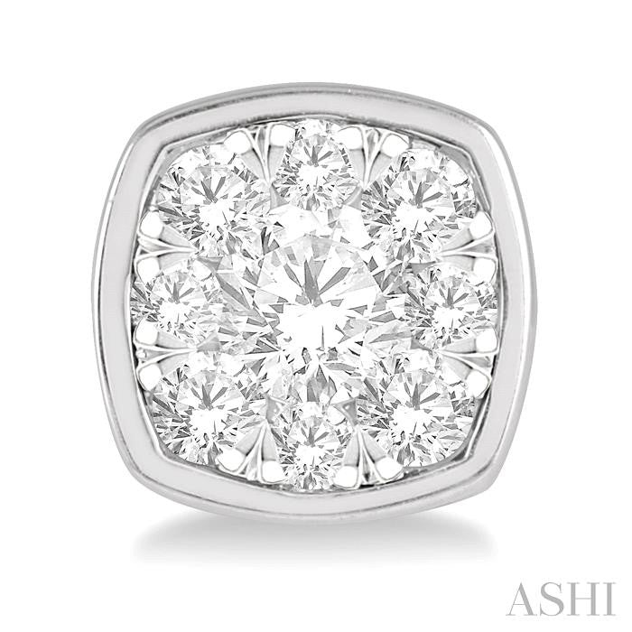 1/2 Ctw Cushion Shape Round Cut Diamond Shine Bright Bezel Stud Earrings in 14K White Gold