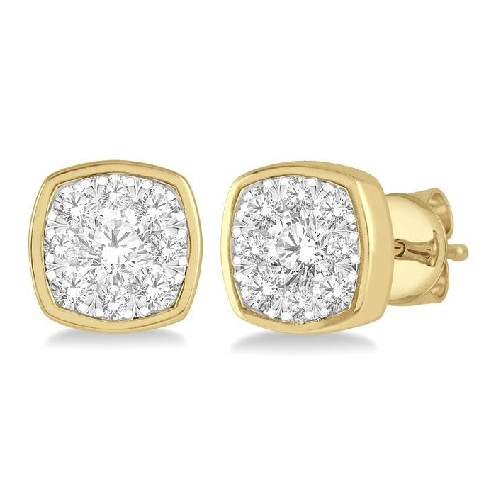 1/3 Ctw Cushion Shape Round Cut Diamond Shine Bright Bezel Stud Earrings in 14K Yellow and White Gold
