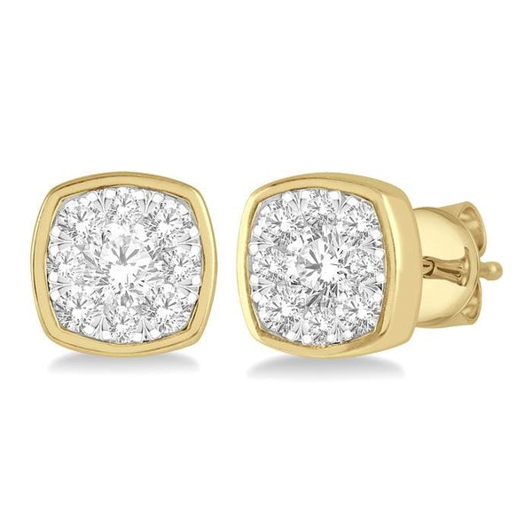 1/3 Ctw Cushion Shape Round Cut Diamond Shine Bright Bezel Stud Earrings in 14K Yellow and White Gold
