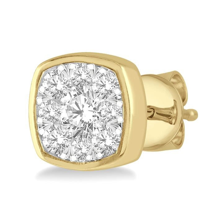 1/3 Ctw Cushion Shape Round Cut Diamond Shine Bright Bezel Stud Earrings in 14K Yellow and White Gold