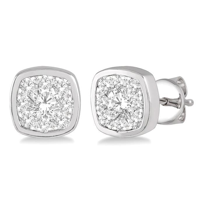 1/3 Ctw Cushion Shape Round Cut Diamond Shine Bright Bezel Stud Earrings in 14K White Gold