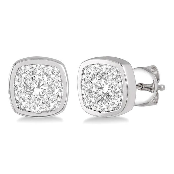 1/3 Ctw Cushion Shape Round Cut Diamond Shine Bright Bezel Stud Earrings in 14K White Gold