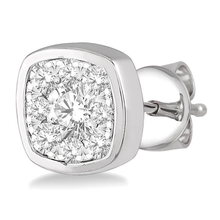 1/3 Ctw Cushion Shape Round Cut Diamond Shine Bright Bezel Stud Earrings in 14K White Gold