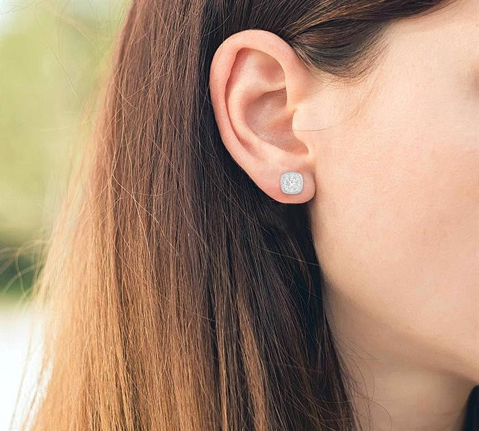 1/3 Ctw Cushion Shape Round Cut Diamond Shine Bright Bezel Stud Earrings in 14K White Gold