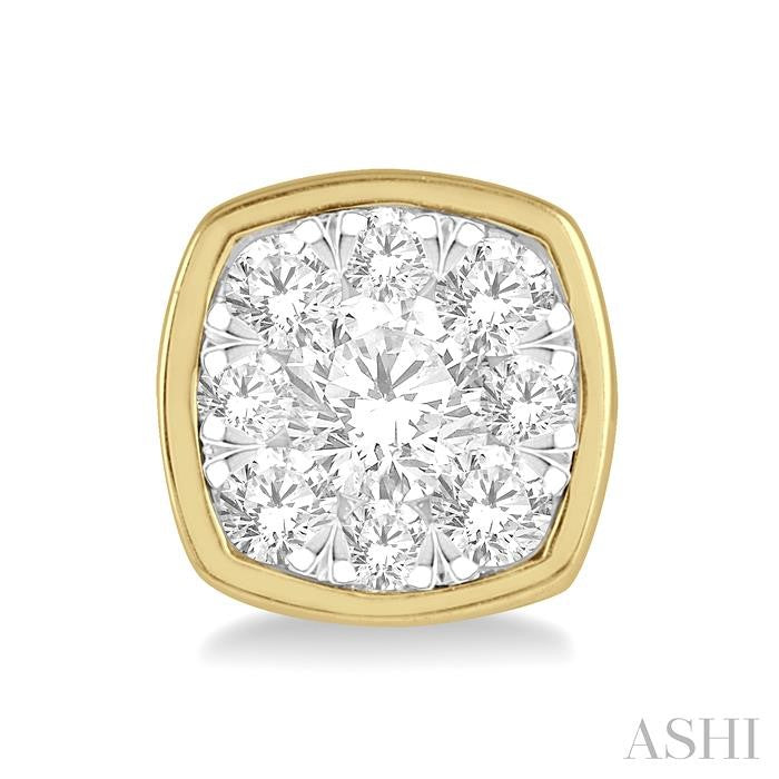1/3 Ctw Cushion Shape Round Cut Diamond Shine Bright Bezel Stud Earrings in 14K Yellow and White Gold
