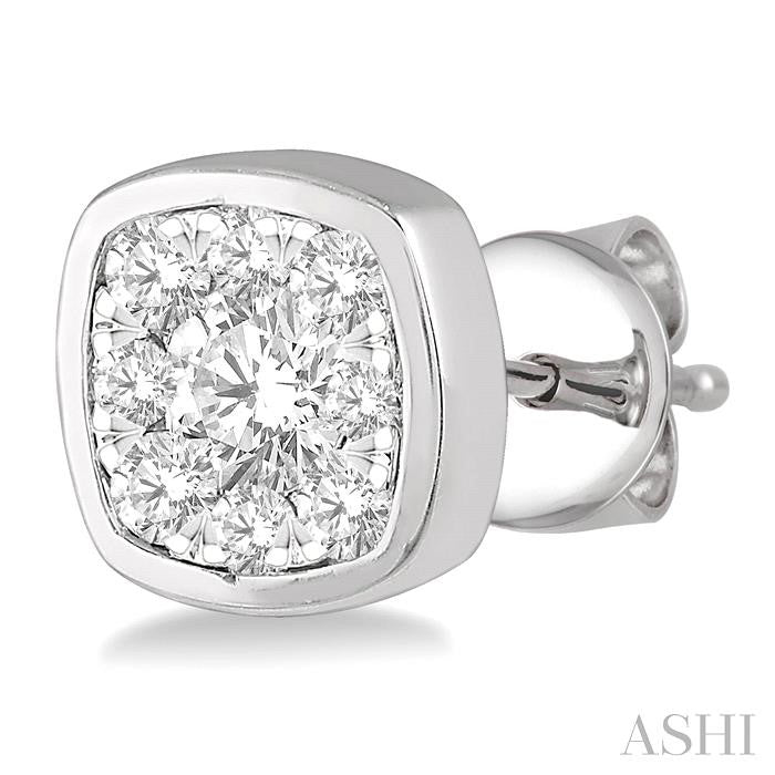 1/3 Ctw Cushion Shape Round Cut Diamond Shine Bright Bezel Stud Earrings in 14K White Gold