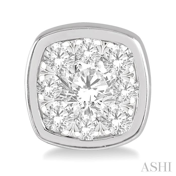 1/3 Ctw Cushion Shape Round Cut Diamond Shine Bright Bezel Stud Earrings in 14K White Gold