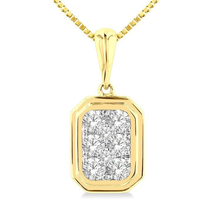1/3 Ctw Shine Bright Emerald Shape Round Cut Diamond Fashion Pendant With Chain in 14K Yellow and White Gold