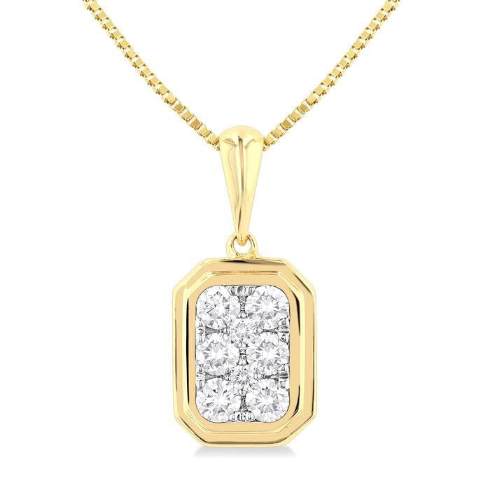 Emerald Shape Bezel Set Shine Bright Diamond Fashion Pendant