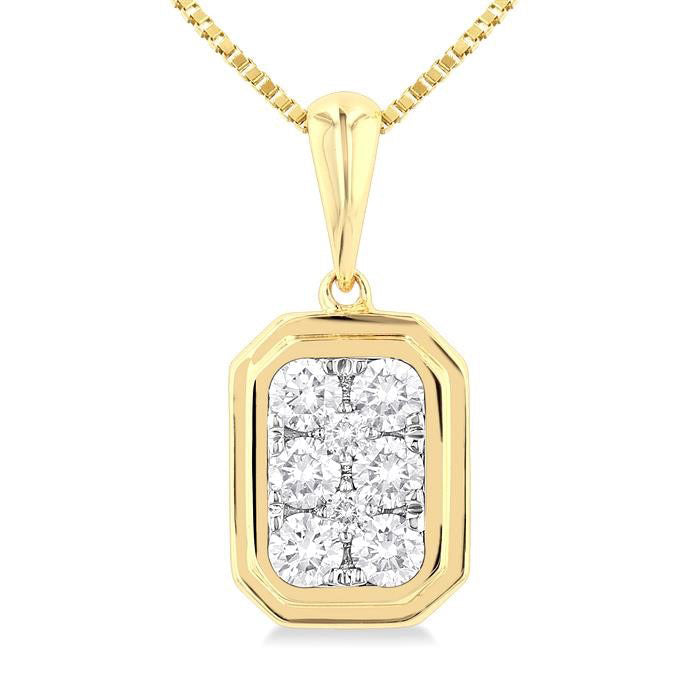 Emerald Shape Bezel Set Shine Bright Diamond Fashion Pendant