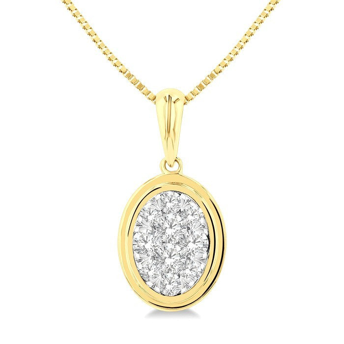 1/3 Ctw Shine Bright Oval Shape Round Cut Diamond Fashion Pendant With Chain in 14K Yellow and White Gold